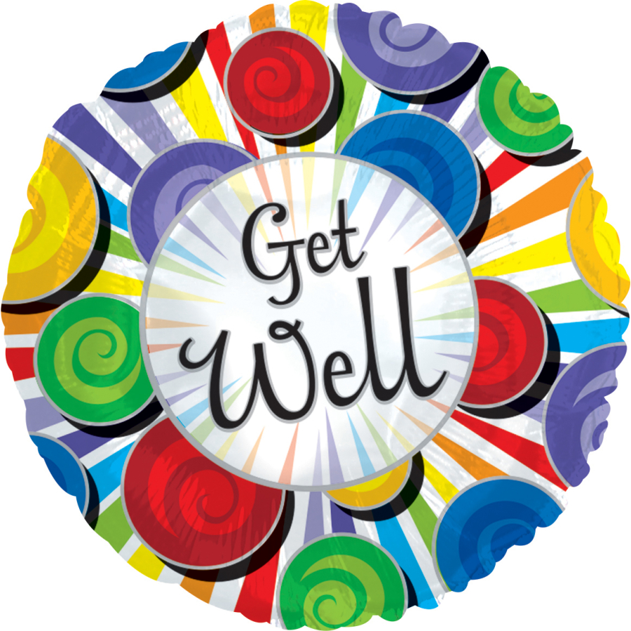 Get Well Swirls & Stripes 18" Pkg